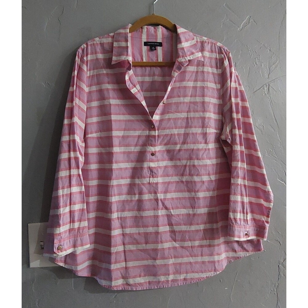 LANDS END Tops Blouse Women's,cotton, Long-sleeved,Striped, 20 Inch Of Armp To A